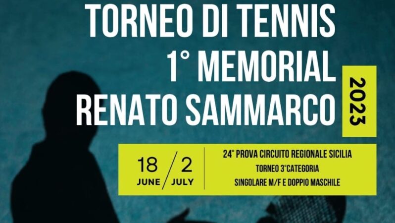 Tennis, dal 18 giugno al Winners di Noto il torneo di 3^ Categoria dedicato al maestro Renato Sammarco